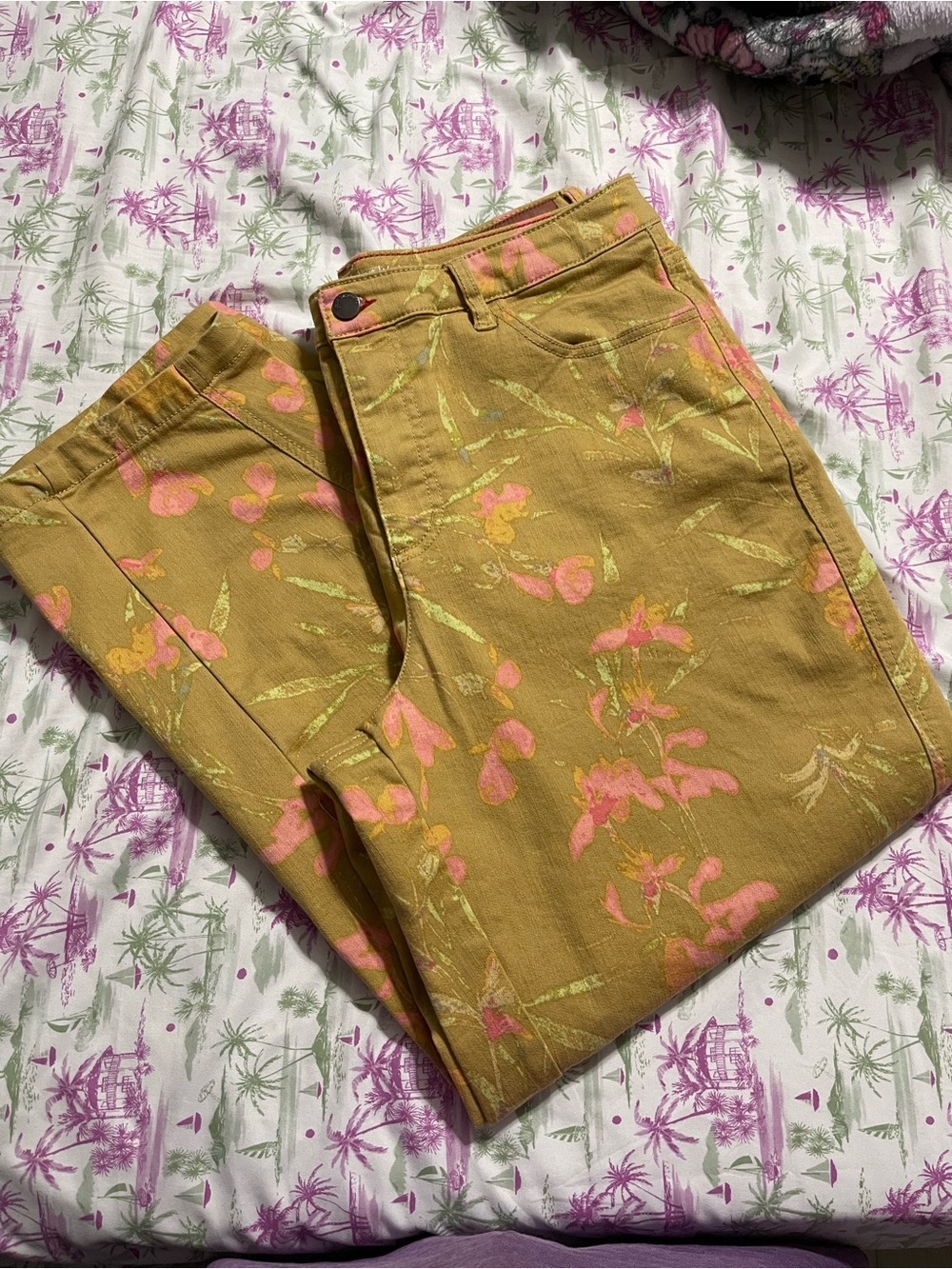 Peace Love World Mustard Yellow Floral Cropped Pants